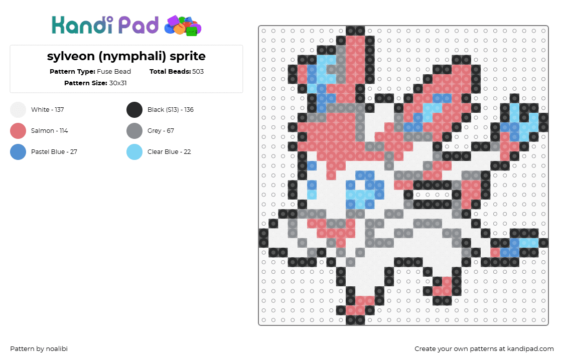 sylveon (nymphali) sprite - Fuse Bead Pattern by noalibi on Kandi Pad - red,pokemon,nintendo,gaming