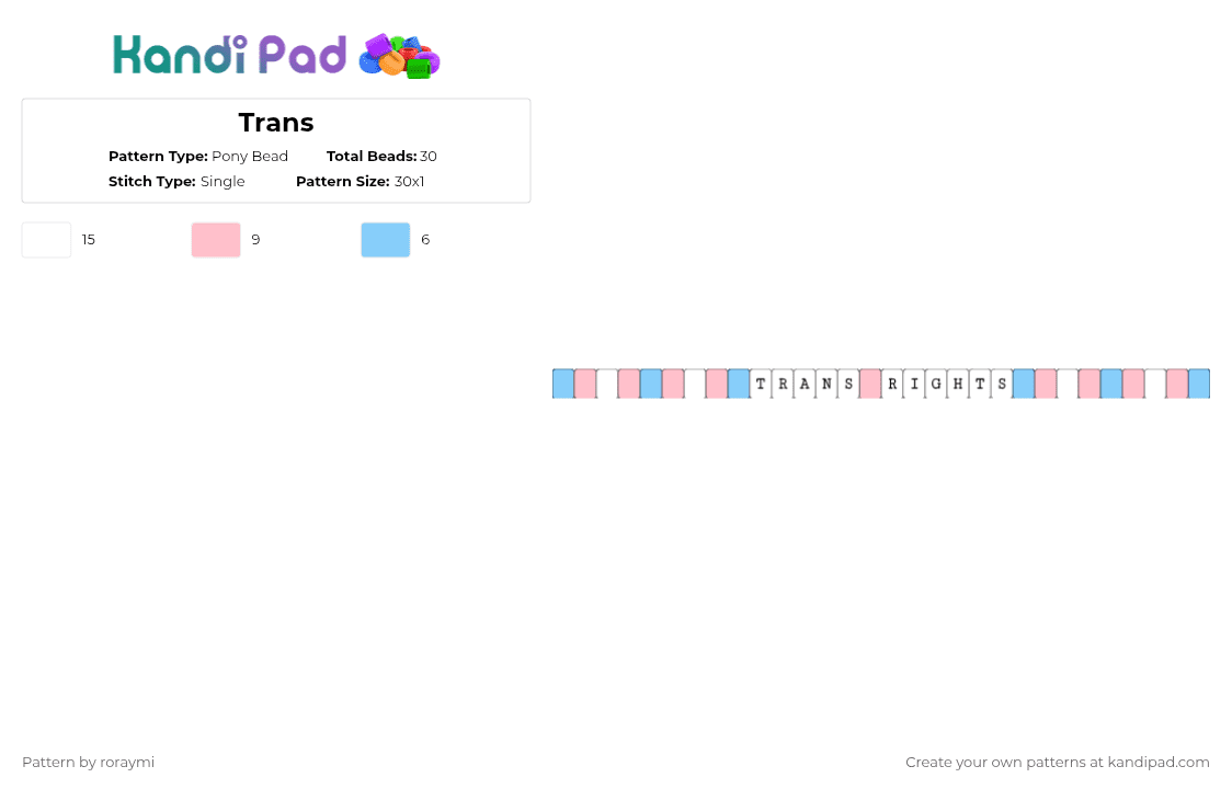 Trans - Pony Bead Pattern by roraymi on Kandi Pad - light blue,pink