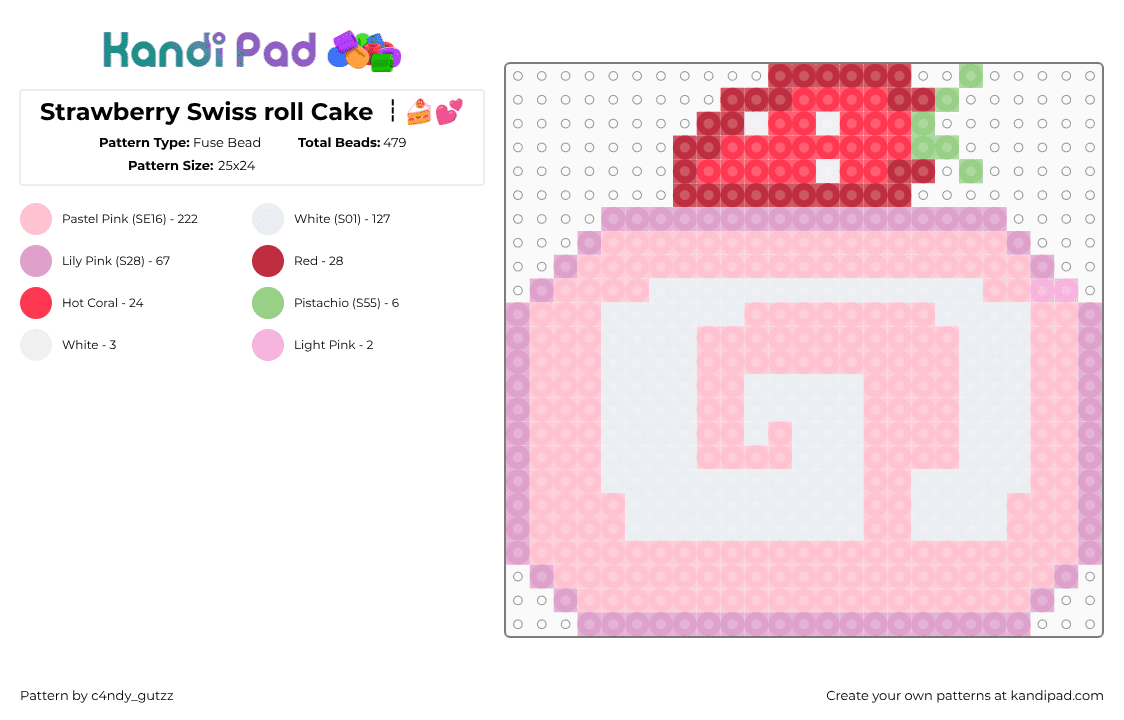 Strawberry Swiss roll Cake ┆🍰💕 - Fuse Bead Pattern by c4ndy_gutzz on Kandi Pad - pink