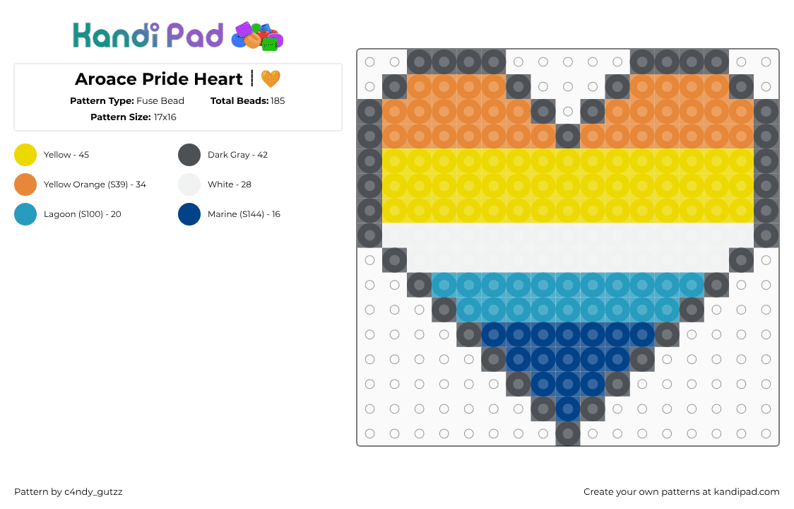 Aroace Pride Heart┊🧡 - Fuse Bead Pattern by c4ndy_gutzz on Kandi Pad - gray,orange,yellow