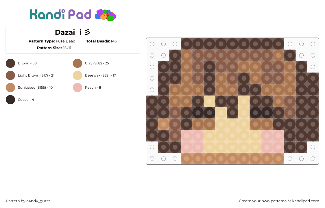 Dazai ┆彡 - Fuse Bead Pattern by c4ndy_gutzz on Kandi Pad - tan,brown