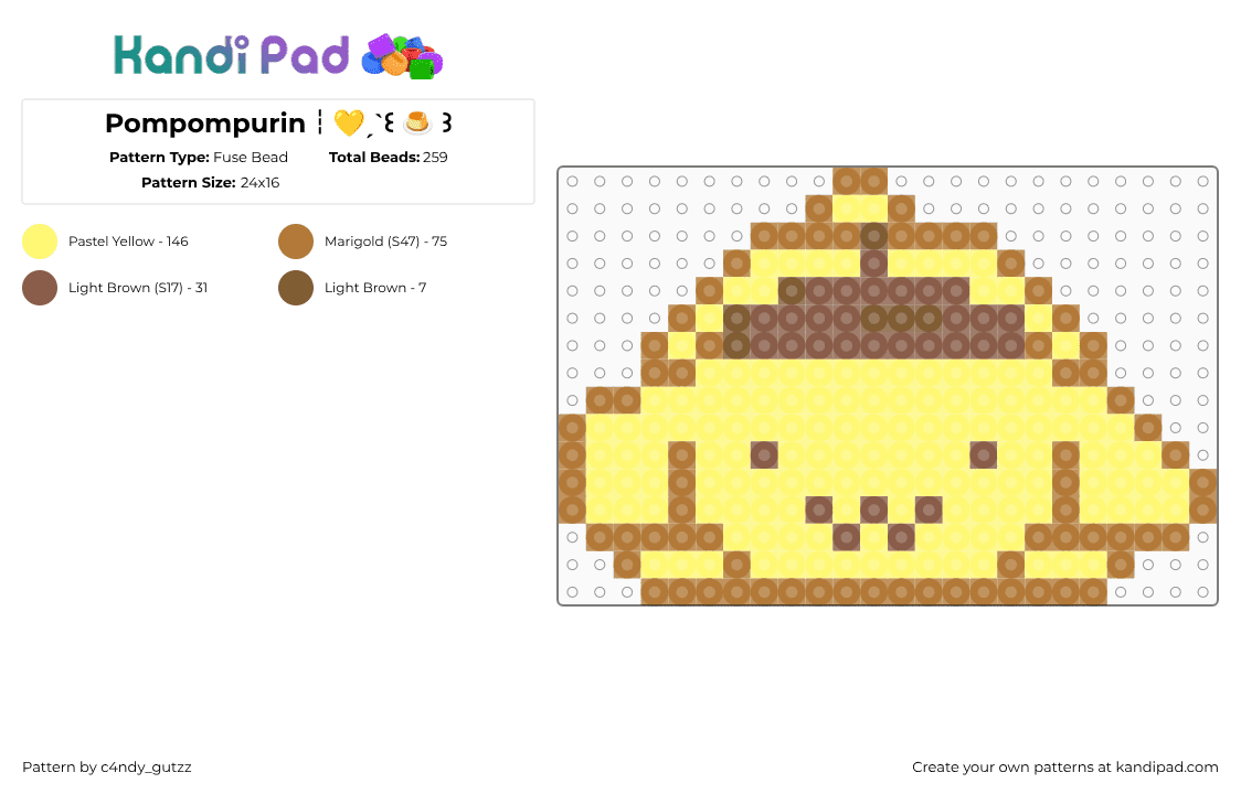 Pompompurin┆💛ˏˋ꒰ 🍮 ꒱ - Fuse Bead Pattern by c4ndy_gutzz on Kandi Pad - tan,yellow