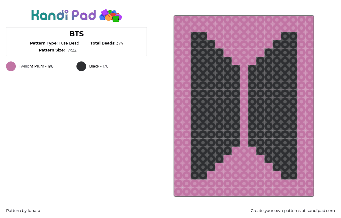 BTS - Fuse Bead Pattern by lunara on Kandi Pad - black,pink