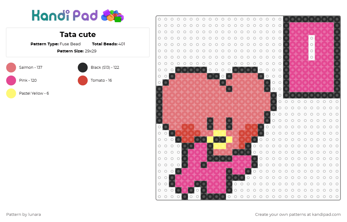 Tata cute - Fuse Bead Pattern by lunara on Kandi Pad - bt21, bts, pink, red, tata