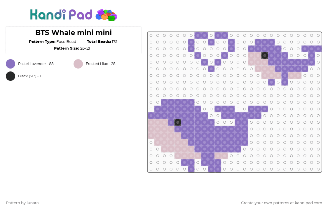 BTS Whale mini mini - Fuse Bead Pattern by lunara on Kandi Pad - blue