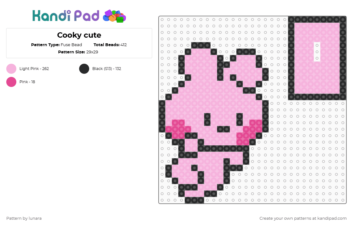 Cooky cute - Fuse Bead Pattern by lunara on Kandi Pad - black, bt21, bts, cooky, pink