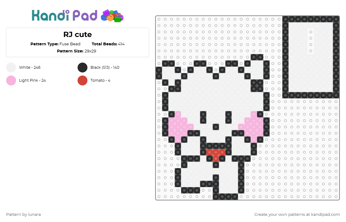 RJ cute - Fuse Bead Pattern by lunara on Kandi Pad - bt21, bts, pink, rj, white