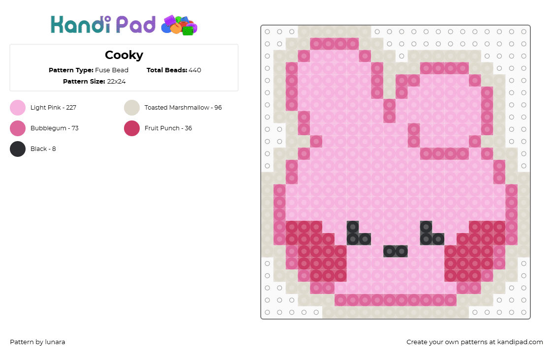 Cooky - Fuse Bead Pattern by lunara on Kandi Pad - pink