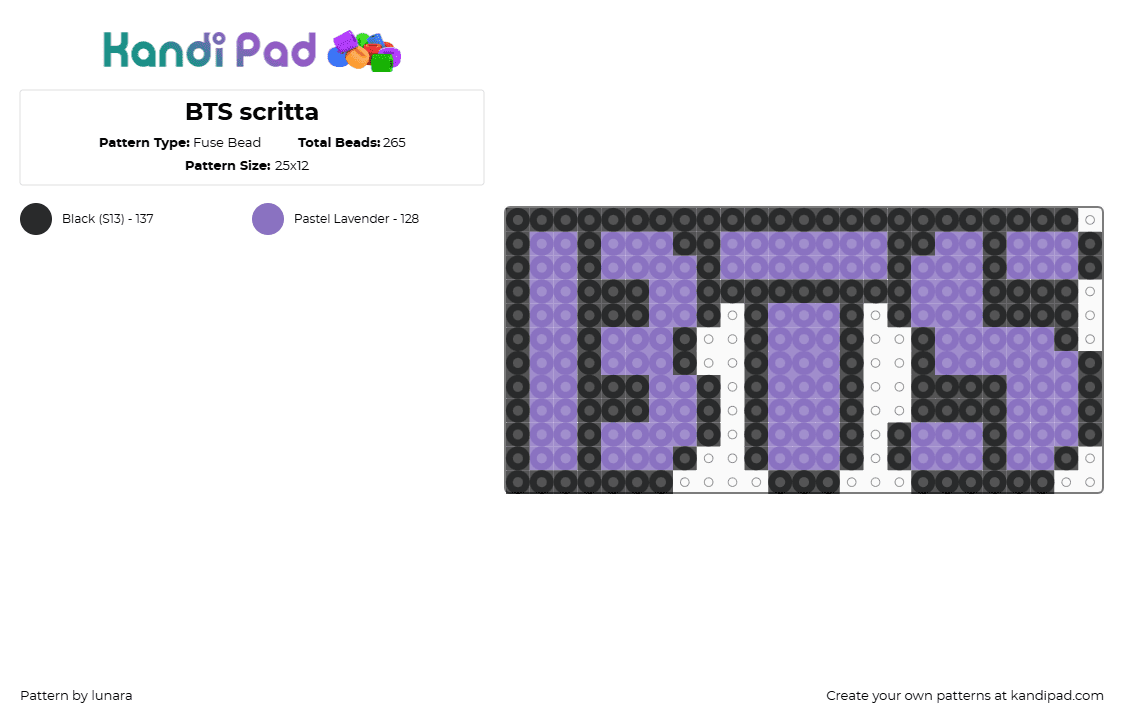 BTS scritta - Fuse Bead Pattern by lunara on Kandi Pad - black, blue