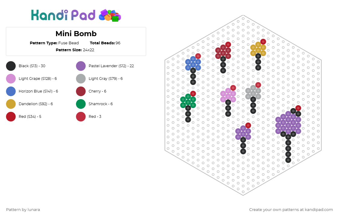 Mini Bomb - Fuse Bead Pattern by lunara on Kandi Pad - pink, red