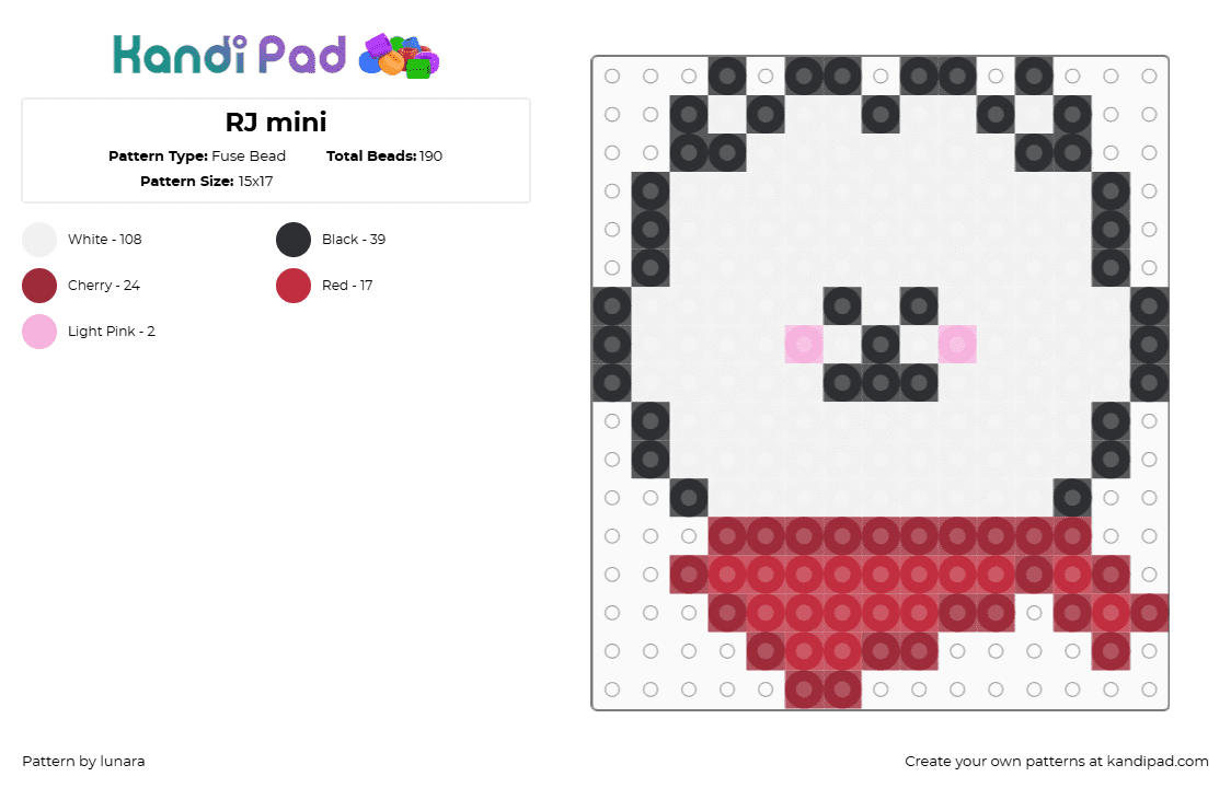 RJ mini - Fuse Bead Pattern by lunara on Kandi Pad - white,red