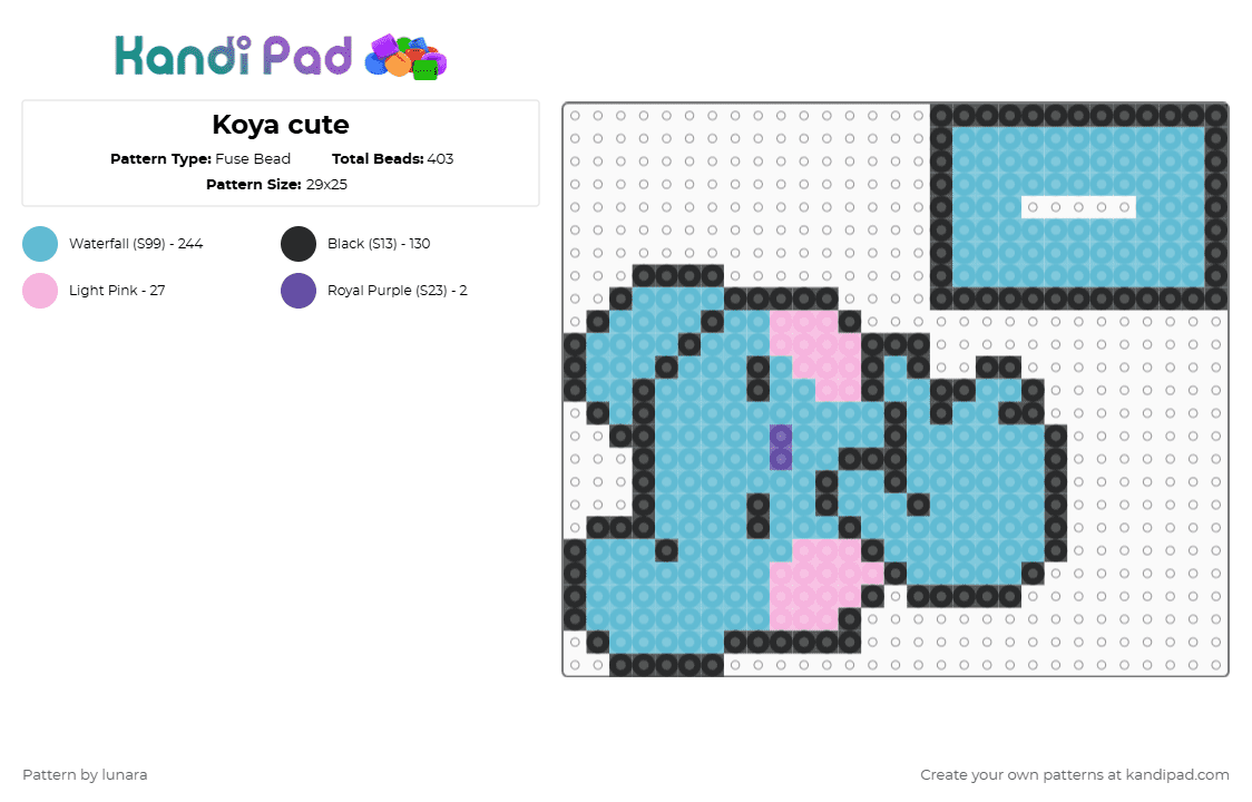 Koya cute - Fuse Bead Pattern by lunara on Kandi Pad - light blue,bts,bt21,koya