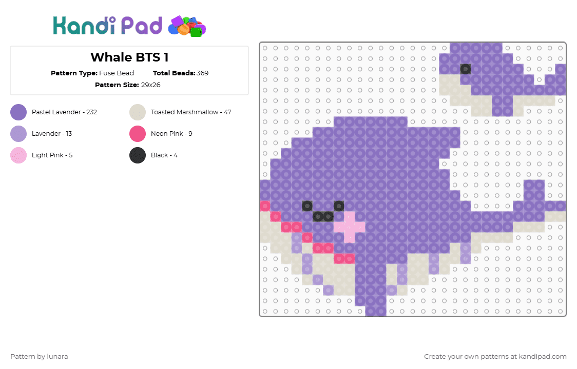 Whale BTS 1 - Fuse Bead Pattern by lunara on Kandi Pad - blue
