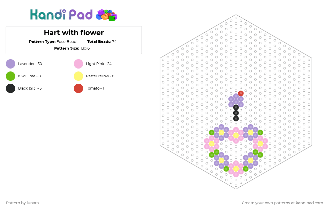 Hart with flower - Fuse Bead Pattern by lunara on Kandi Pad - pink