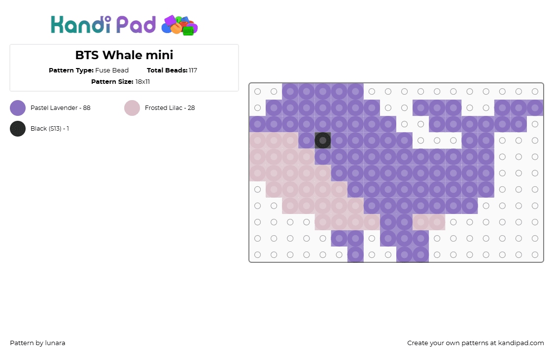 BTS Whale mini - Fuse Bead Pattern by lunara on Kandi Pad - blue