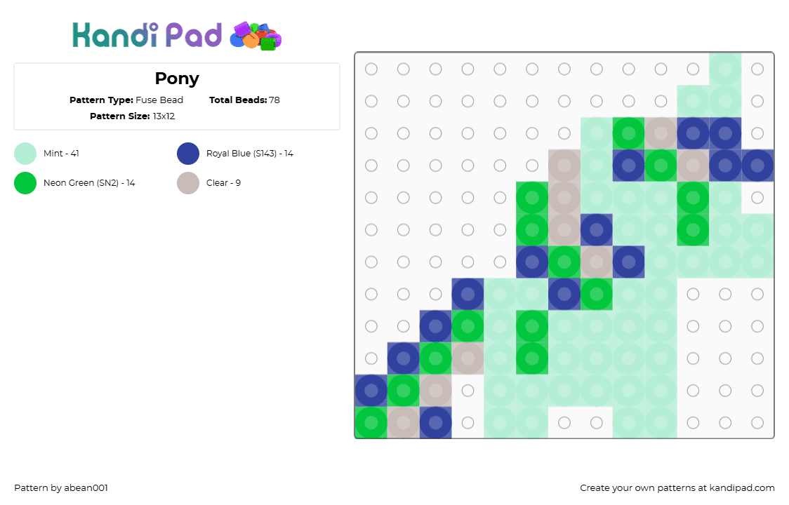 Pony - Fuse Bead Pattern by abean001 on Kandi Pad - light blue