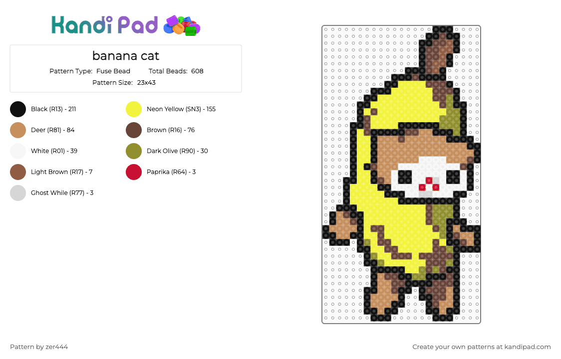 banana cat - Fuse Bead Pattern by zer444 on Kandi Pad - brown,tan,yellow