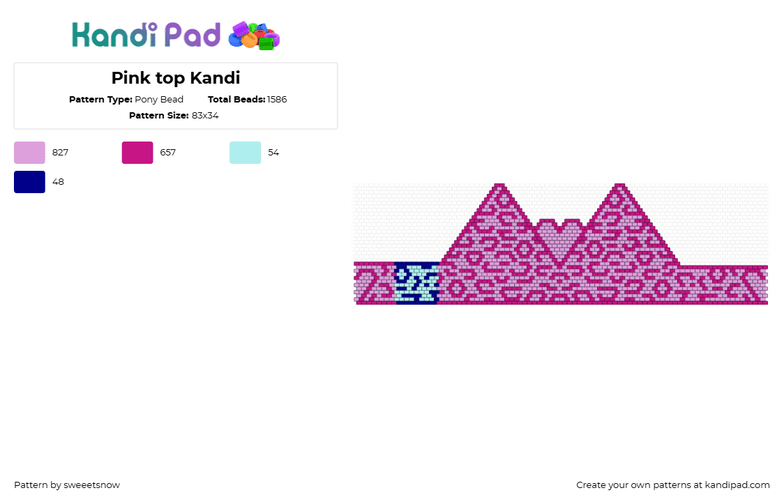 Pink top Kandi - Pony Bead Pattern by sweeetsnow on Kandi Pad - pink