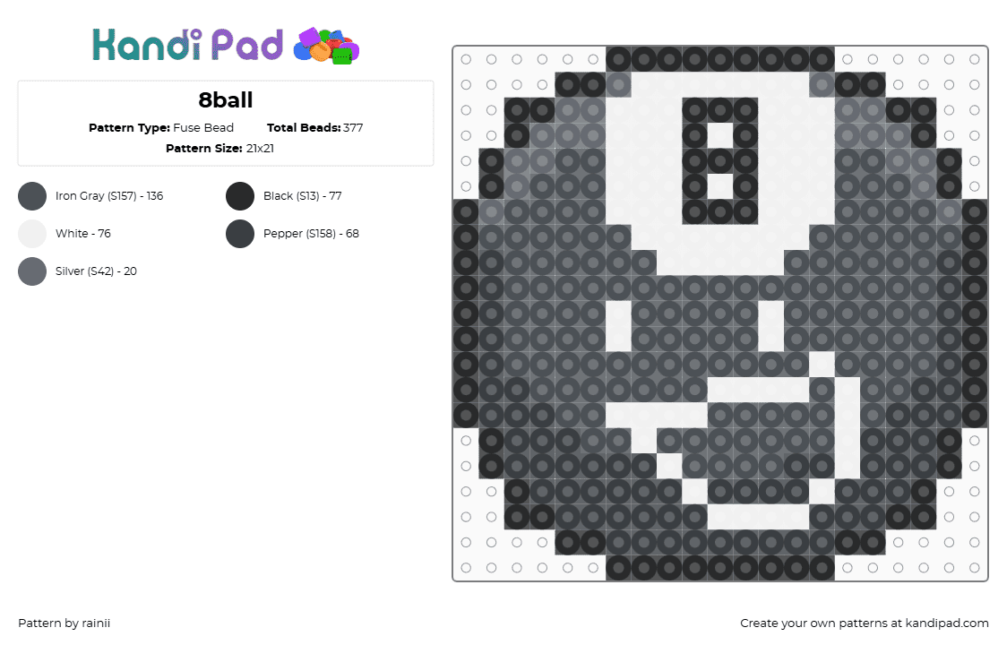 8ball - Fuse Bead Pattern by rainii on Kandi Pad - purple,bfdi,bfb,osc,object shows,8ball,8ball bfdi
