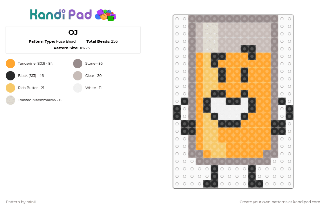 OJ - Fuse Bead Pattern by rainii on Kandi Pad - gray,orange,ii,iii,oj,ii oj,inanimate insanity,osc,object shows