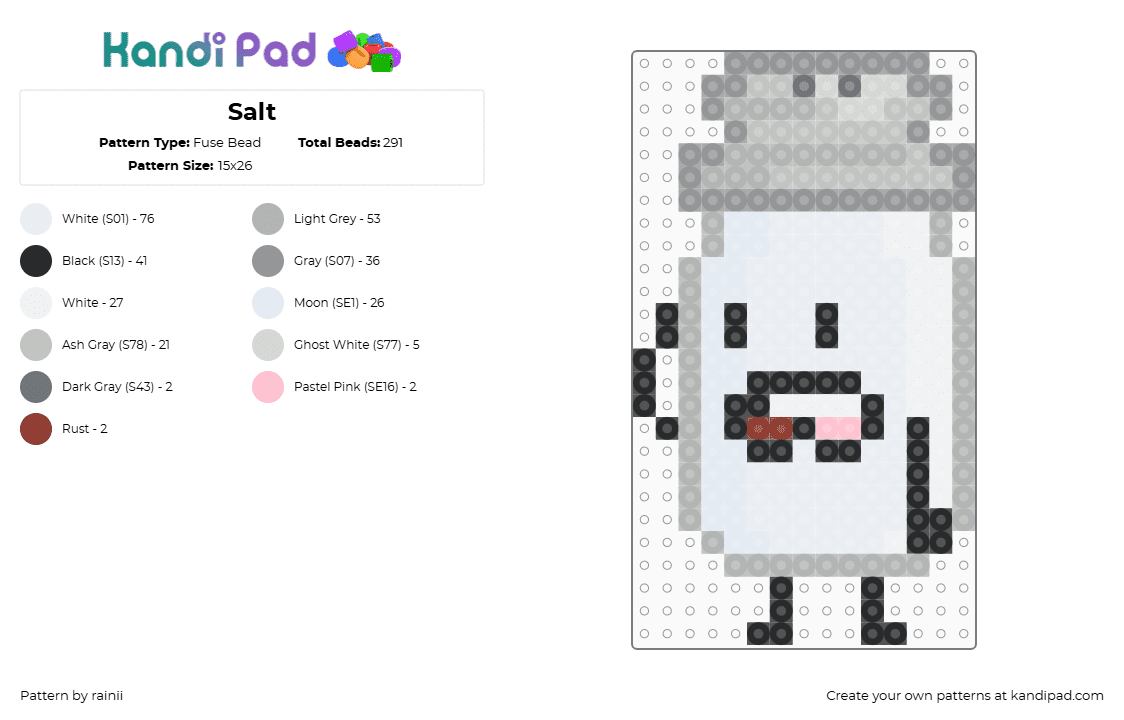 Salt - Fuse Bead Pattern by rainii on Kandi Pad - white,beige,gray,ii,inanimate insanity,salt,ii salt,osc,object shows