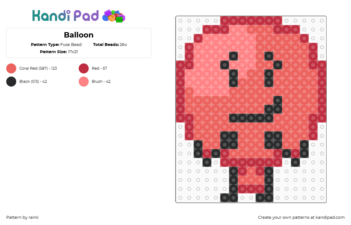 Balloon - Fuse Bead Pattern by rainii on Kandi Pad - red,ii,iii,balloon,balloon ii,inanimate insanity,osc,object shows