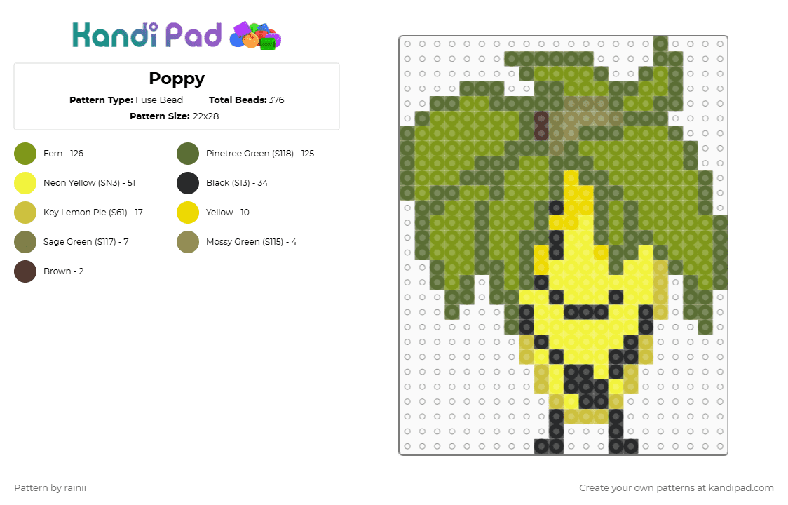 Poppy - Fuse Bead Pattern by rainii on Kandi Pad - gold,ii,poppy,inanimate insanity,ii poppy,osc,iiiv,object shows