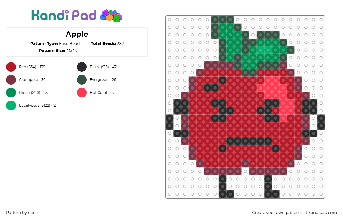 Apple - Fuse Bead Pattern by rainii on Kandi Pad - red,ii,ii16,inanimate insanity,apple,ii apple,osc,object shows
