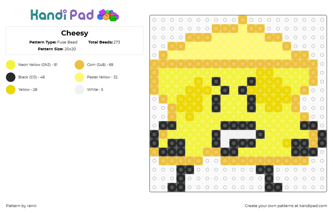 Cheesy - Fuse Bead Pattern by rainii on Kandi Pad - yellow,ii,ii18,inanimate insanity,cheesy,ii cheesy,osc,object shows