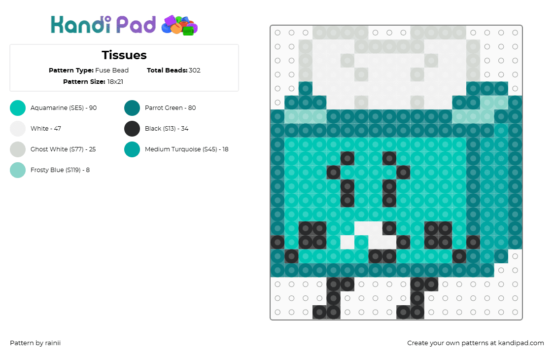 Tissues - Fuse Bead Pattern by rainii on Kandi Pad - teal,ii,inanimate insanity,tissues,ii tissues,osc,object shows