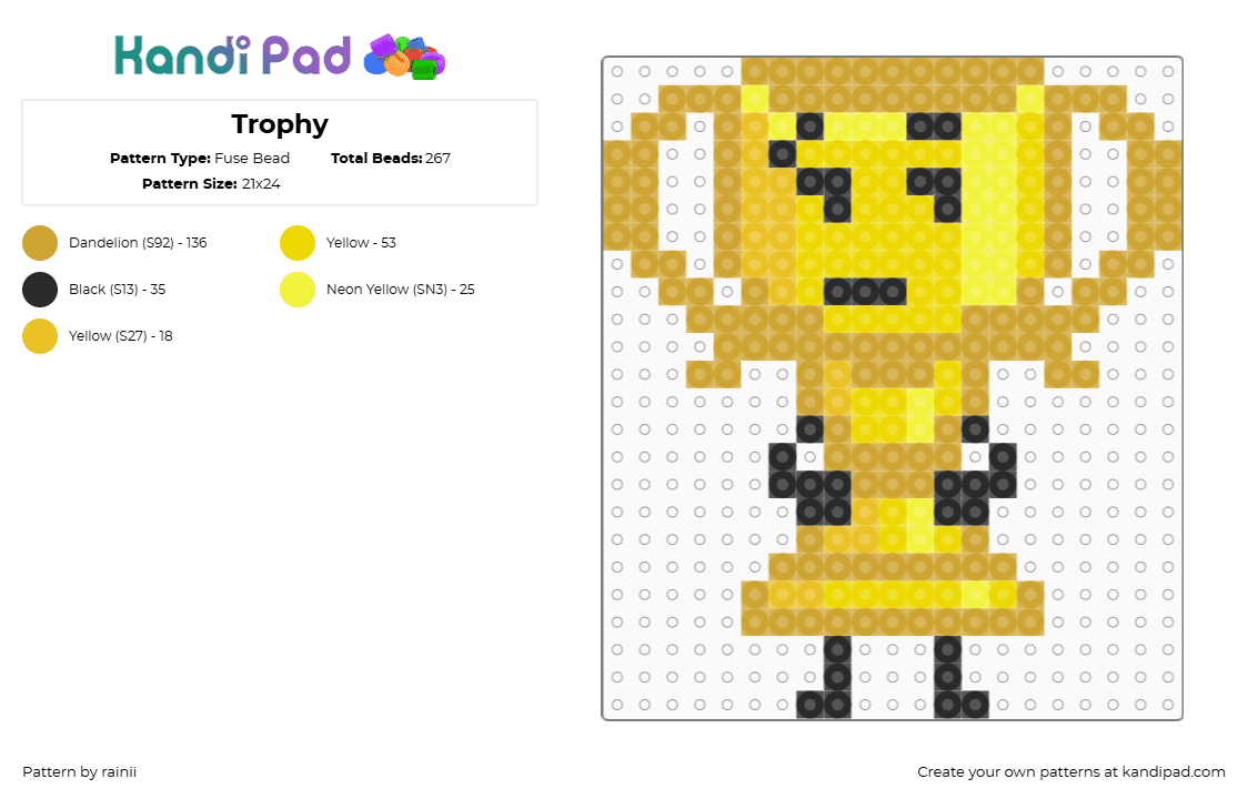 Trophy - Fuse Bead Pattern by rainii on Kandi Pad - yellow,orange,ii,inanimate insanity,trophy,ii trophy,osc,object shows