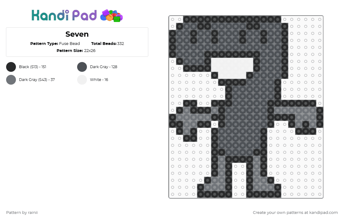 Seven - Fuse Bead Pattern by rainii on Kandi Pad - gray,osc,algebraliens,seven bfdi,seven,bfdi,object shows