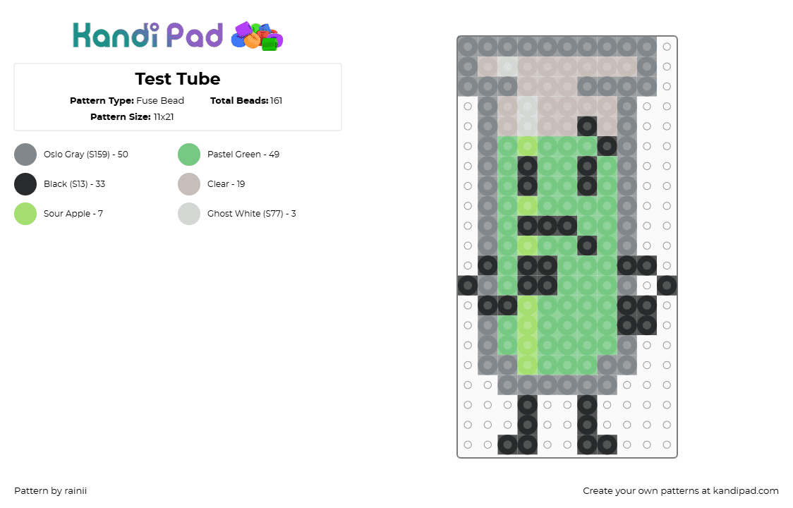 Test Tube - Fuse Bead Pattern by rainii on Kandi Pad - gray,teal,ii,iii,inanimate insanity,test tube ii,osc,object shows,test tube