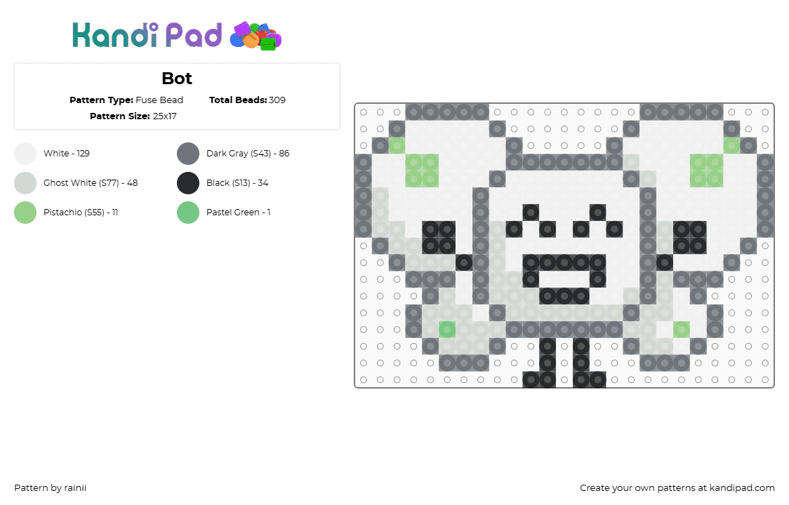 Bot - Fuse Bead Pattern by rainii on Kandi Pad - white,gray,ii,inanimate insanity,bot ii,bot inanimate insanity