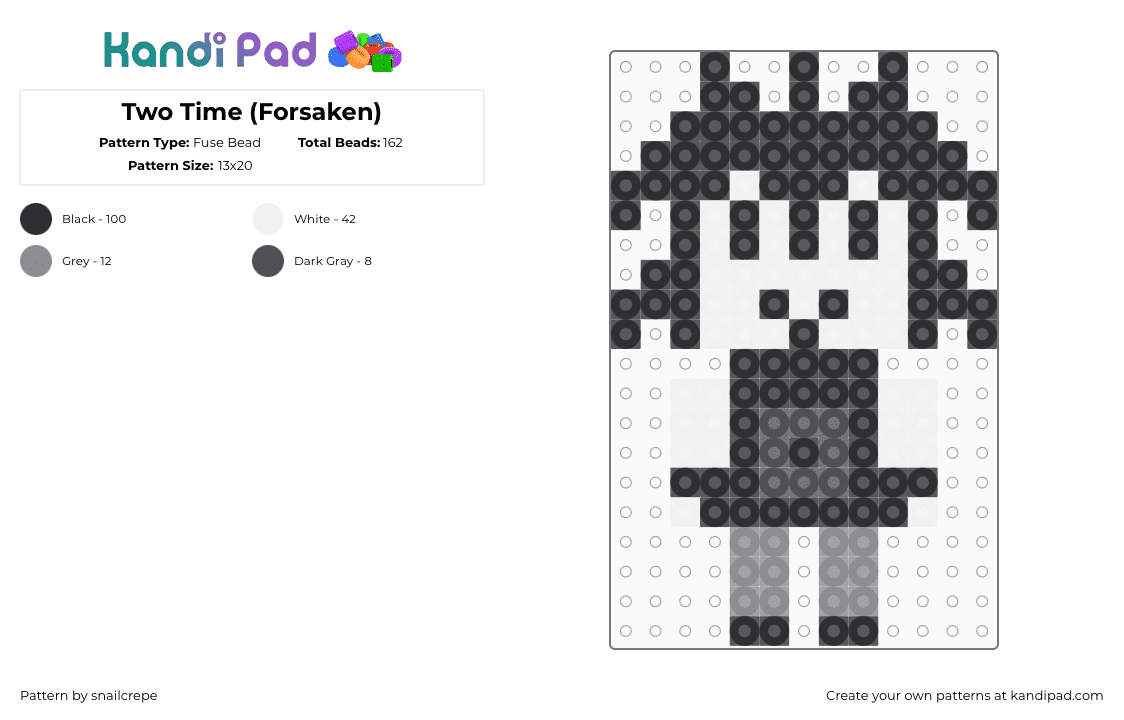 Two Time (Forsaken) - Fuse Bead Pattern by snailcrepe on Kandi Pad - gray,white