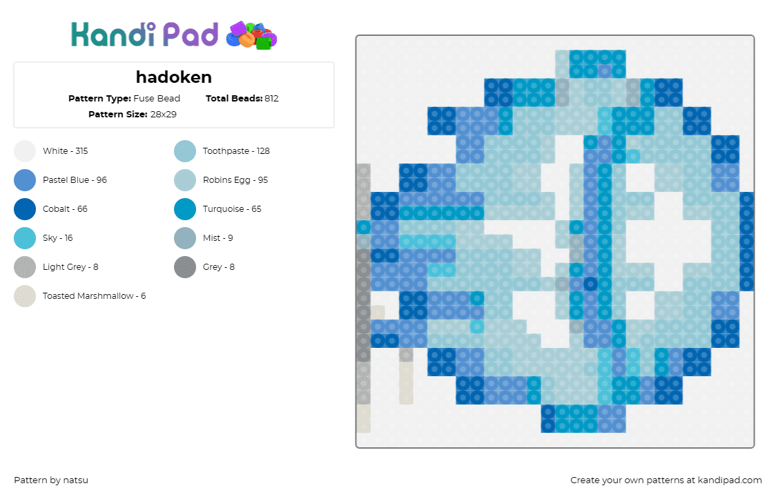 hadoken - Fuse Bead Pattern by natsu on Kandi Pad - hadoken,hadouken,street fighter,arcade,video game,capcom,blue