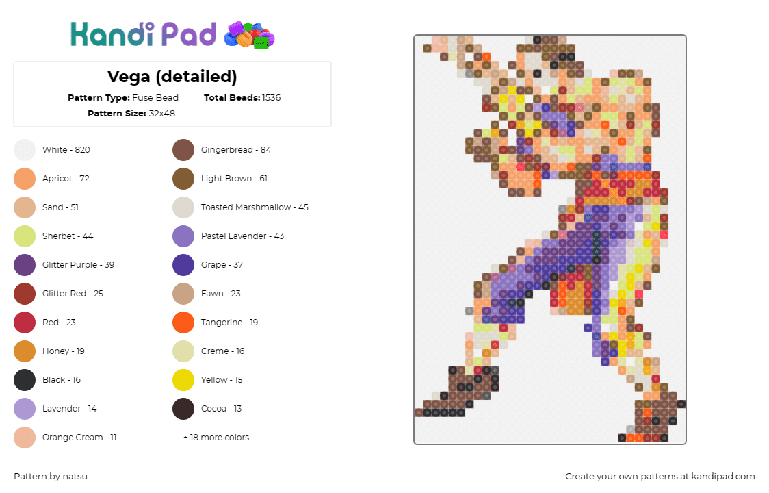 Vega (detailed) - Fuse Bead Pattern by natsu on Kandi Pad - vega,street fighter,costume,stance,vibrant,powerful,purple