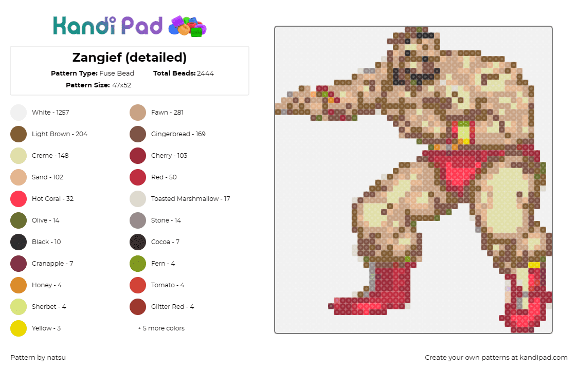 Zangief (detailed) - Fuse Bead Pattern by natsu on Kandi Pad - zangief,street fighter,video game,brawler,character,passion,classic,detailed,bro