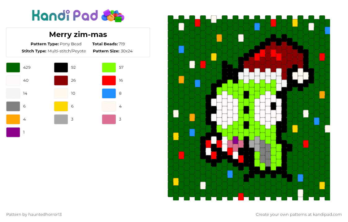 Merry zim-mas - Pony Bead Pattern by hauntedhorror13 on Kandi Pad - gir,invader zim,christmas