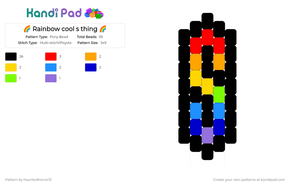 🌈 Rainbow cool s thing 🌈 - Pony Bead Pattern by hauntedhorror13 on Kandi Pad - black, colorful, purple, red, yellow