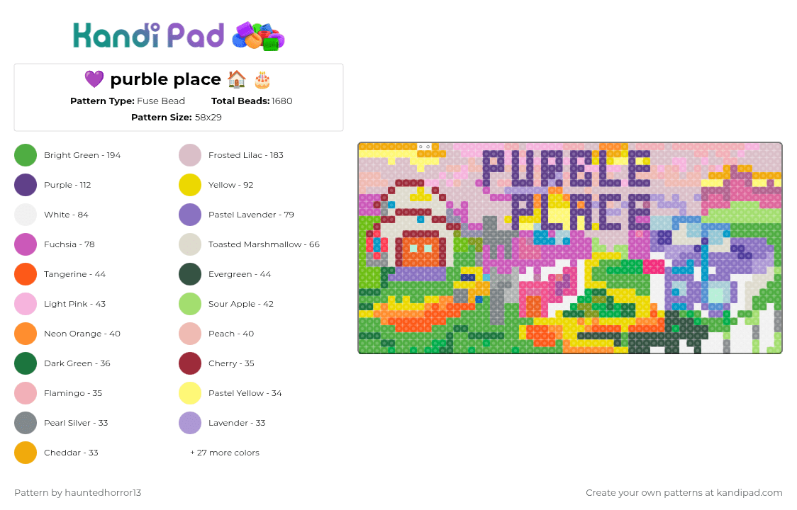 💜 purble place 🏠 🎂 - Fuse Bead Pattern by hauntedhorror13 on Kandi Pad - colorful, green, nostalgia, orange, purble place, video game, yellow
