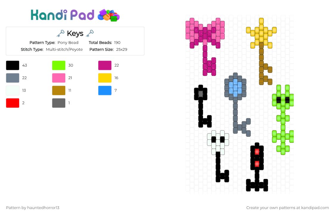 🗝️ Keys 🗝️ - Pony Bead Pattern by hauntedhorror13 on Kandi Pad - pink,gray,green