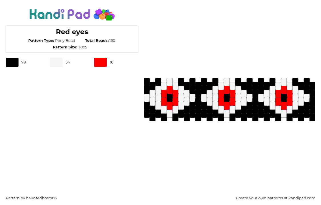 Red eyes - Pony Bead Pattern by hauntedhorror13 on Kandi Pad - white,eyes,eye,cuff
