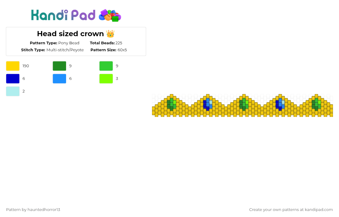 Head sized crown 👑 - Pony Bead Pattern by hauntedhorror13 on Kandi Pad - yellow,crown,gold,hat