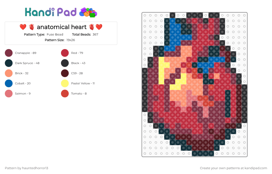 ❤️ 🫀 anatomical heart 🫀❤️ - Fuse Bead Pattern by hauntedhorror13 on Kandi Pad - brown,red,cotdromance