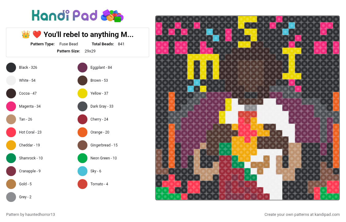 👑 ❤️ You\'ll rebel to anything MSI album ❤️ 👑 - Fuse Bead Pattern by hauntedhorror13 on Kandi Pad - black, brown, pink, red