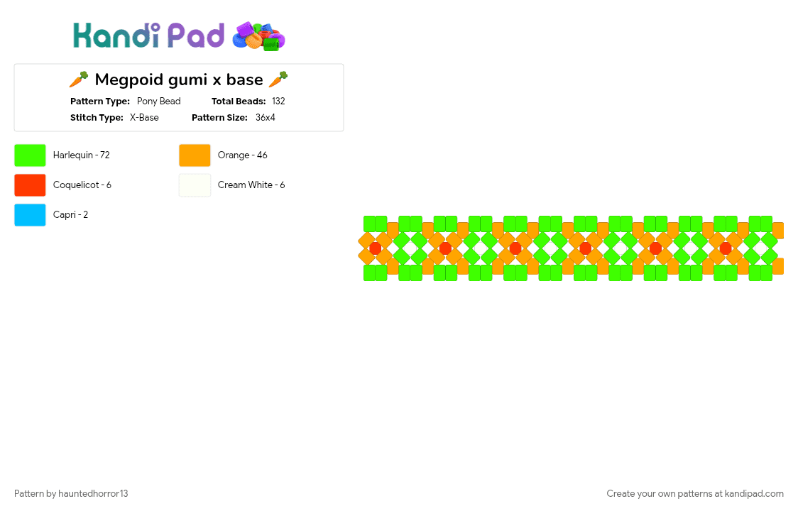 🥕 Megpoid gumi x base 🥕 - Pony Bead Pattern by hauntedhorror13 on Kandi Pad - green, megpoid, orange, vocalod, vocaloid