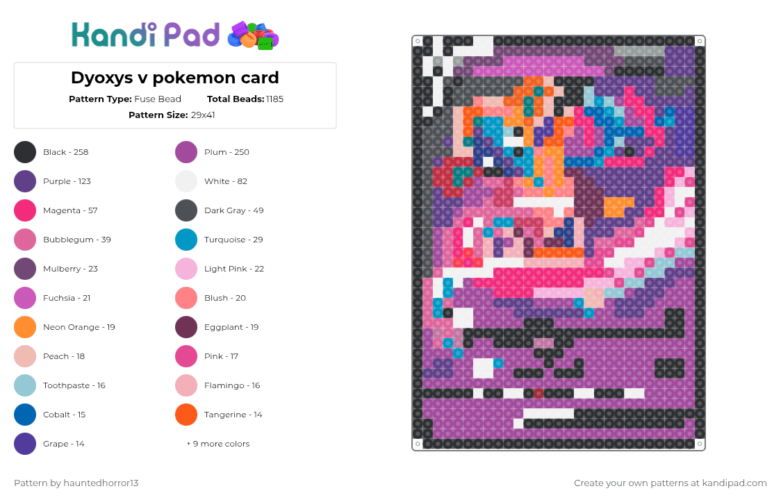 Dyoxys v pokemon card - Fuse Bead Pattern by hauntedhorror13 on Kandi Pad - pink,purple,pokemon,card,pokemon card
