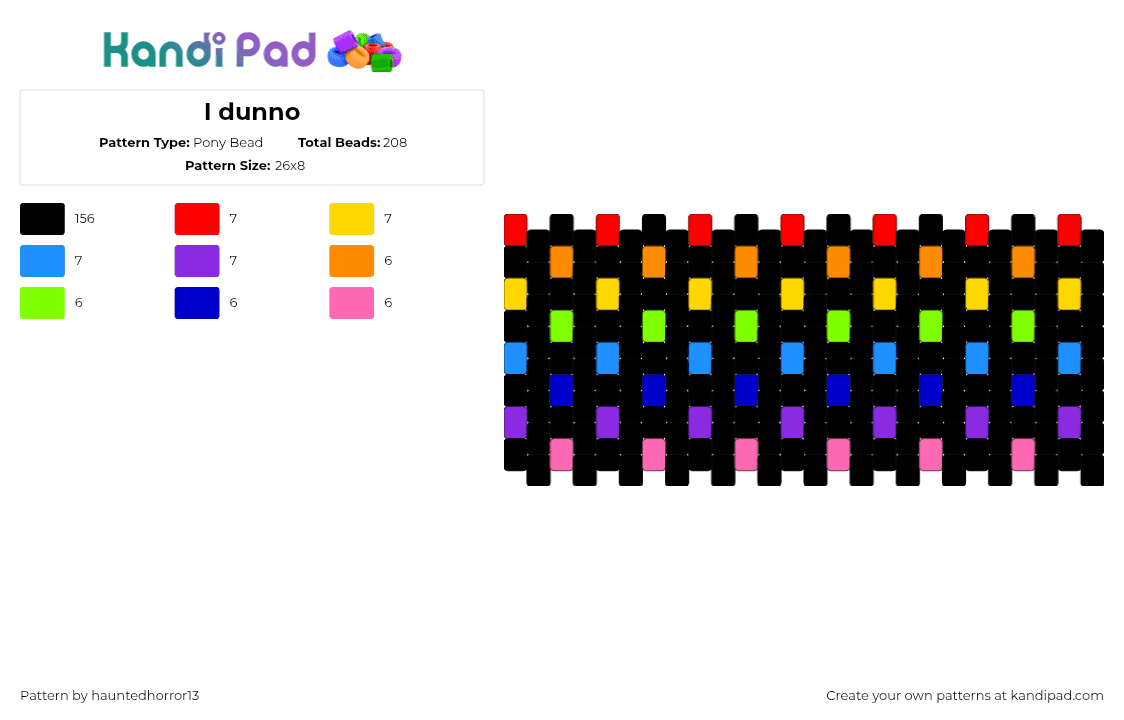 I dunno - Pony Bead Pattern by hauntedhorror13 on Kandi Pad - black,yellow,purple,colorful,random,rainbow