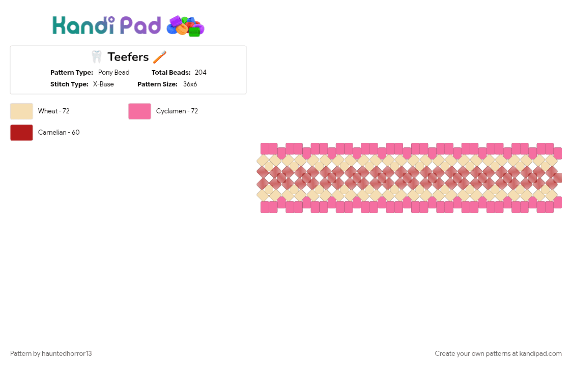 🦷 Teefers 🪥 - Pony Bead Pattern by hauntedhorror13 on Kandi Pad - beige, body, mouth, pink, teeth, x base